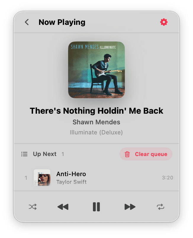 Now Playing with Up Next queue